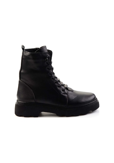 Siyah Hakiki Deri Kadın Bot & Bootie K02045002803 Siyah