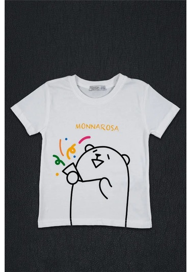 Kız Çocuk Beyaz Monna Rosa Eğlenceli Ayıcık Detaylı Yazlık Tişört Beyaz