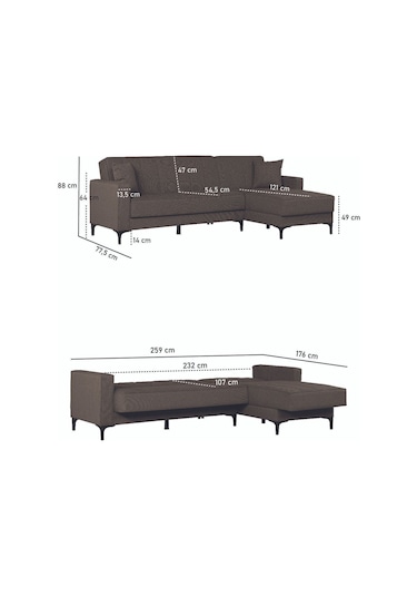 Kilim Mobilya Vela Köşe Uzanmalı Yataklı Köşe Takımı Kahverengi