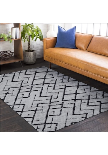 Siyah Gri Kaymaz Tabanlı Kesme Yolluk Koridor Mutfak Salon Halısı