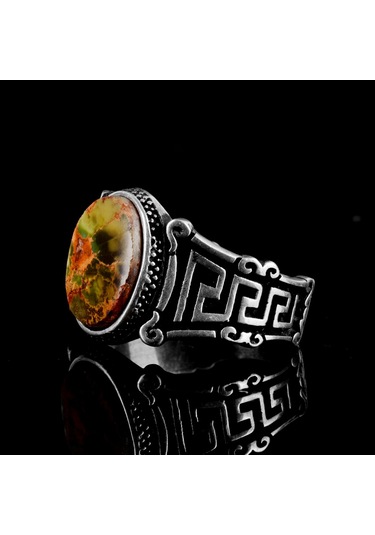 Gerçek Doğal Arizona Turkuaz Taş Yüzük, 925 Ayar Gümüş Erkek Yüzük Gümüş