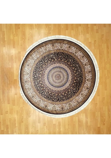 Minyatür 200 X 200 Yuvarlak İpek Halı Kahverengi