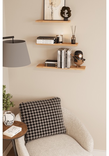 3'lü Dekoratif Raf Duvar Rafı Siyah