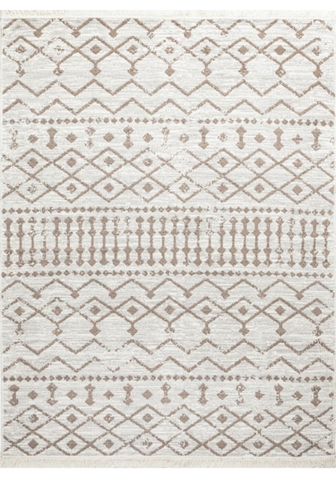 Bohem Serisi Çift Taraflı Dokuma Pamuklu Kilim Bej - Krem