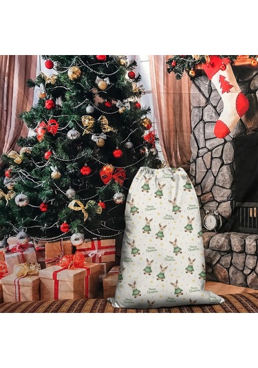 Büyük Noel Baba Hediye Çantası, Pamuklu Kordonlu, Yeniden Kullanılabilir Noel Geyik Svetşötü
