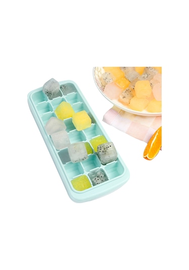 Suofeng Ev Ve Bar Kullanıma Silikon Buzluk 24 Hücre Kapaklı Buz Formu Yeşil Çok Renkli