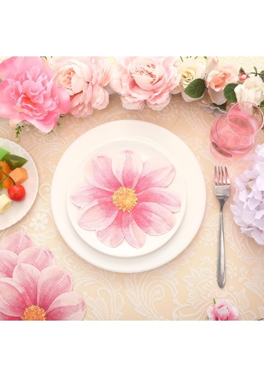 Folinda 100 Adet Pembe Gül Şekilli Tek Kullandım Kokteyl Peçetesi - Düğün, Doğum Günü, Parti Dekorasyonu Servis Malzemesi Pembe