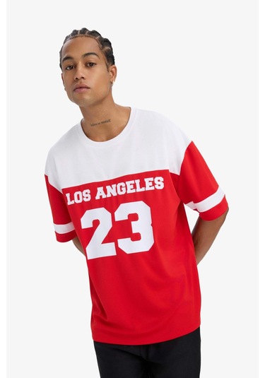 DeFactoFit Hızlı Kuruyan Oversize Geniş Kalıp Bisiklet Yaka Baskılı Sporcu Kısa Kollu Tişört E4120AX25SMRD256