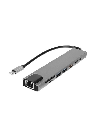 Hytech Hy-usbc83 4k 30hz Gri Metal 2xusb3.0, 1xusb2.0, Gigabit Pd, Typec Data, Sd/tf Kart Okuyucu Ty