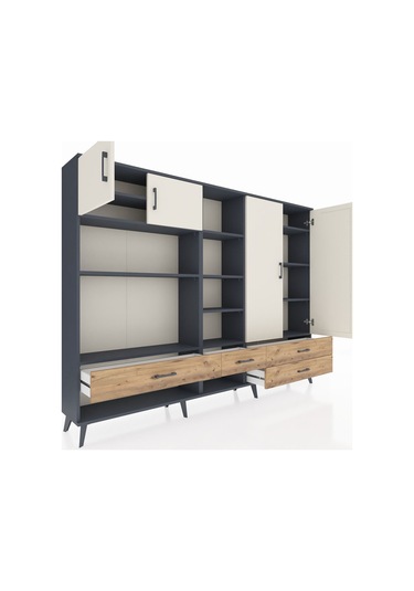 Arges Dolap 12 Raflı 4 Çekmeceli 4 Kapaklı 220x30x163 Antrasit-ay Antrasit-aytaşı/çam