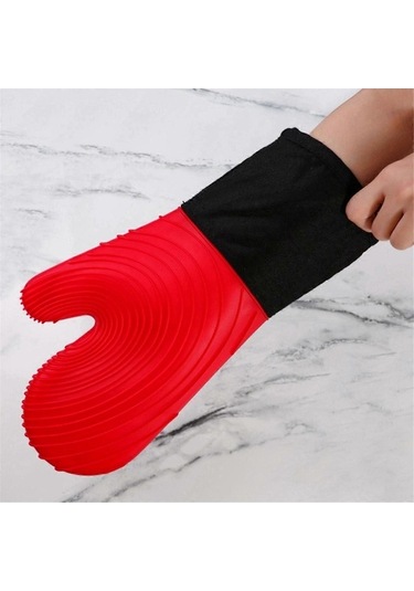 Moly Isıya Dayanıklı Fırın Eldiveni - Anti-ayak Basma, Pamuk İnçli, Kırmızı, 25x38cm Kırmızı