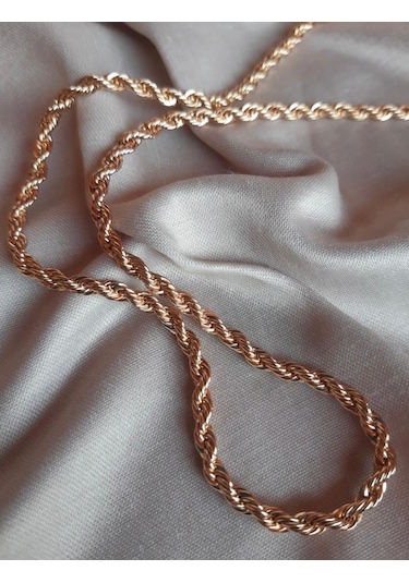 Rosegold Kalın 3mm Burgu Çelik Kolye Ve Bileklik Set Rose Gold