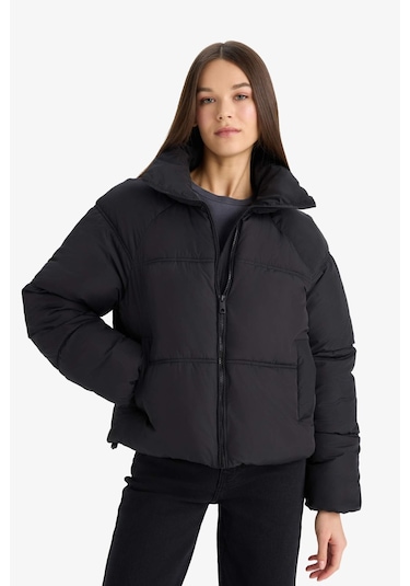 Defacto Su Geçirmez Regular Fit Dik Yaka Fermuarlı Şişme Mont E8690ax25aubk27 Siyah