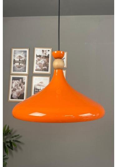 Parlak Turuncu Ahşap Şapka Tekli Avize Sarkıt Salon Mutfak Cafe Butik Lamba Aydınlatma Avizeler Turuncu