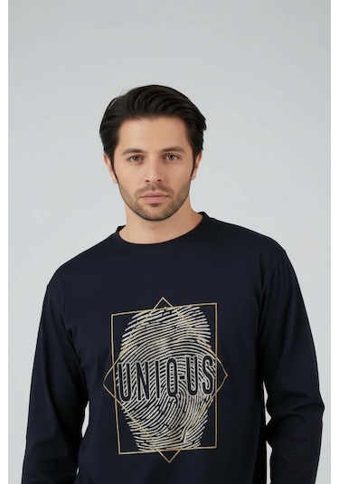 Lukitus Uzun Kol Sıfır Yaka Pamuklu Erkek Pijama Takımı Siyah Vlknekose Siyah