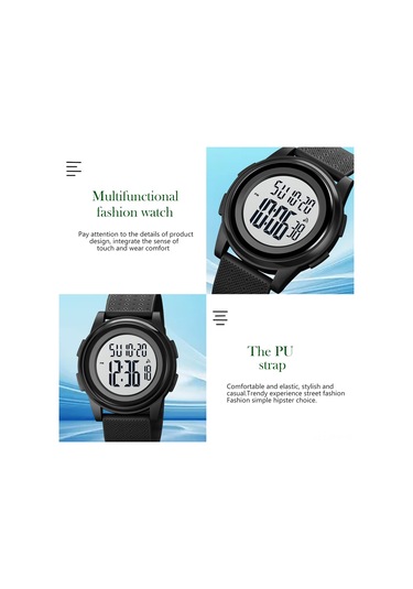 Tenfowee Skmeı 1895 Erkek Kadın Spor Saatleri - 50m Su Geçirmez, Led Işıklı Ekran, Alarm, 12/24 Saat Formatı, Pu Kordon Siyah Beyaz