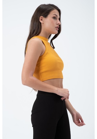 Quhox Kadın Kaşkorse Crop Atlet Sarı