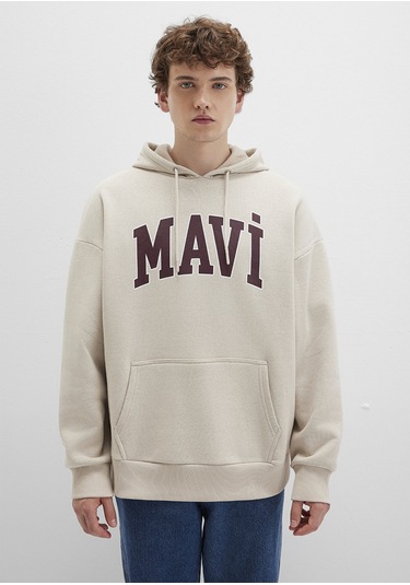 Mavi - Mavi Logo Baskılı Kapüşonlu Bej Sweatshirt 067149-70004 Bej
