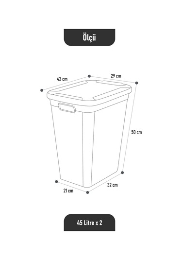 İronika Slim İki Bölmeli Kapaklı Dekoratif Kirli Çamaşır Sepeti 90 Litre Siyah - Beyaz Siyah