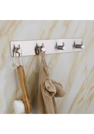 Askılık Yapışkanlı Dikdörtgen Çubuklu 4 Kancalı Krom Çok Renkli