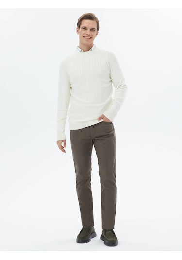 Kip Ekru Bisiklet Yaka Desenli Triko Çok Renkli