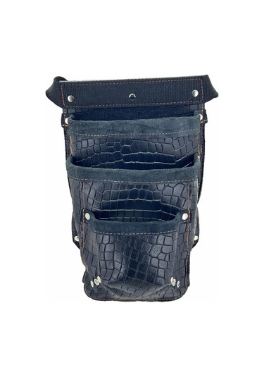 Hakiki Deri Kroko Cepli Tekniker Çivi Önlüğü Bel Çantası Siyah