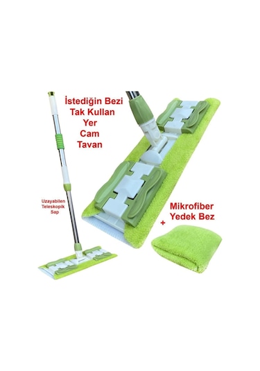 Teleskopik Saplı Mop Istediğin Bezi Tak Kullan Saplı + Yedek Bez