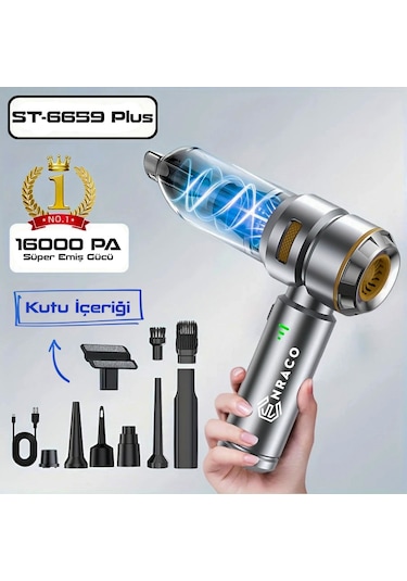 Enraco St-6659 Plus 16000pa Güçlü Portatif Taşınabilir Vakumlu Kablosuz Üflemeli Araç Süpürgesi