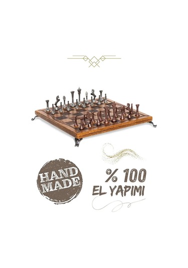 Mc55 Metal Satranç Takımı Gerçek Kayın Ağacı Satranç Tahtası - 30x30cm Antik Taşlar