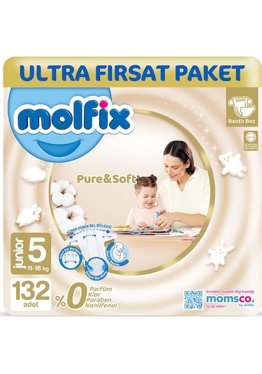 Molfix Pure & Soft Bebek Bezi 5 Beden Junior 132 Adet