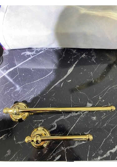 İsaoğlu Yapı Gold Havluluk Ve Tuvalet Kağıtlığı Vintage Tasarım Altın Havluluk Ve Kağıtlık Set Pirinç Gold