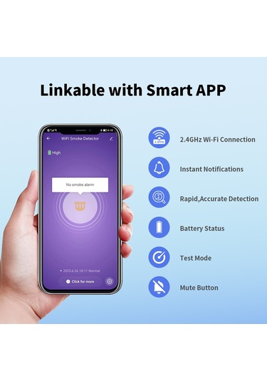 Anjiexun 10 Yıllık Pil Wifi Akıllı Duman Alarmı Yangın Alarmı