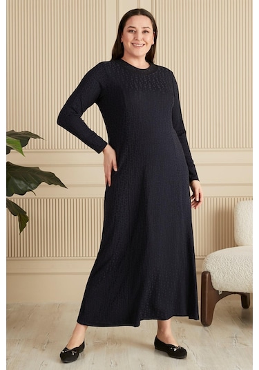 Kadın Büyük Beden Nergis Jakar Tesettür Anne Elbise 001