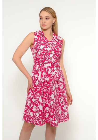 Kadın Düğme Detaylı V Yaka Cotton Elbise 4405/105 001