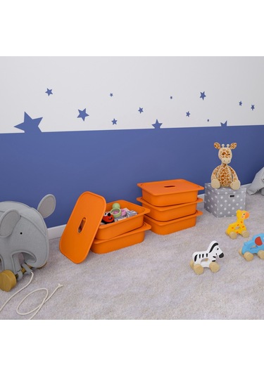 5 Adet Turuncu Kapaklı Çok Amaçlı Saklama Kutusu - Oyuncak Sepeti 5ks5k Turuncu