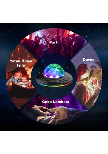 Kumandalı Bluetooth Hoparlör Galaxy Gökyüzü Projeksiyon Gece Lamb Gri