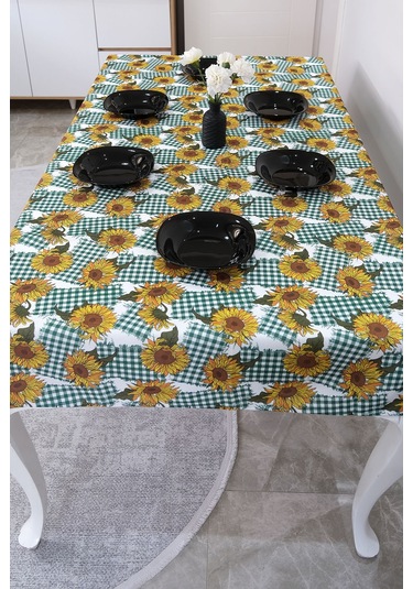 Sufre Sıvı Geçirmez Masa Örtüsü Sofra Bezi Sofra Örtüsü Piknik Örtüsü Ayçiçeği Yeşil