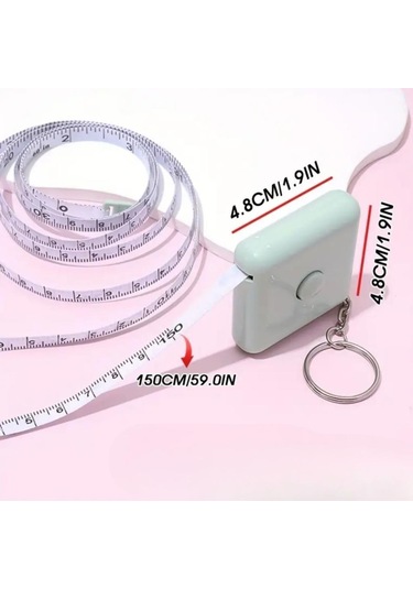 Ollevra Sevimli Çanta Boy Anahtarlıklı Mezura Yumuşak Stickerli 150 Cm Uzunluğunda Pratik Taşınabilir