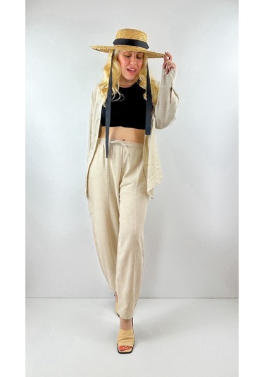 Modaonna Keten Jogger Keten Pantolon Bej