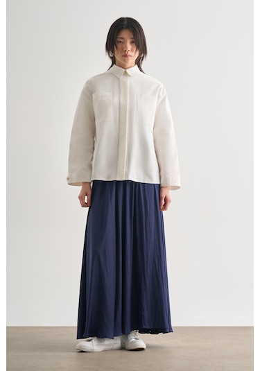 Mizalle Premium Saf Pamuk Oversize Ekru Ceket Gömlek Ekru