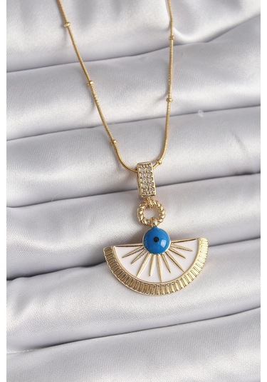 316l Çelik Gold Renk Zincir Zirkon Taş Detaylı Nazar Boncuk Göz Model Kadın Kolye Çok Renkli