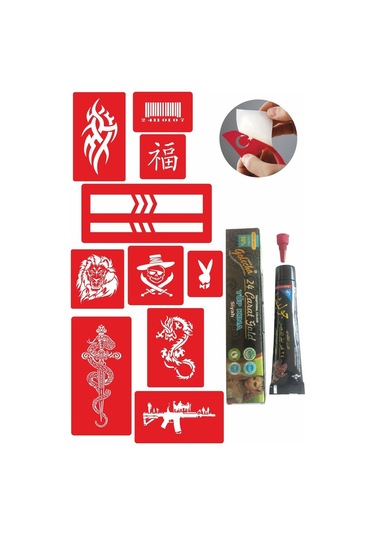 3M Trend Tasarımlar Kınayla Geçici Dövme Kampanya Seti 1 Tüp Kına 10 Desen Siyah