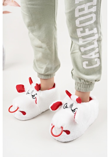 Devida Yumuşak Taban Sevimli Hayvan Panduf Beyaz Beyaz