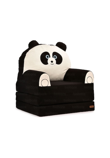 Portatif Katlanabilir Sevimli Çocuk Koltuğu - 3 Katlı Çocuk Yatak Koltuk - Taşınabilir Bebek Koltuğu Siyah