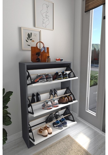Bofigo Düşer Kapak Ayakkabılık Kayar Raflı Ayakkabılık 3 Bölmeli Ayakkabılık Melek Antrasit-Beyaz Bofigo Düşer Kapak Ayakkabılık Kayar Raflı Ayakkabılık 3 Bölmeli Ayakkabılık Melek Antrasit-Beyaz