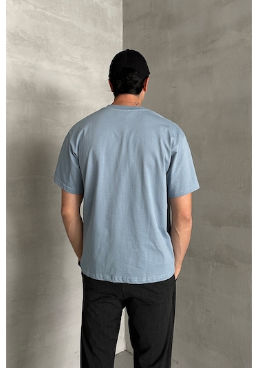 Hyman Erkek %100 Pamuk Oversize Basic T-shirt Açık Mavi