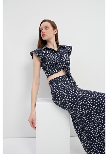 Stella Pulvis Lacivert Desenli Midi Etek Lacivert