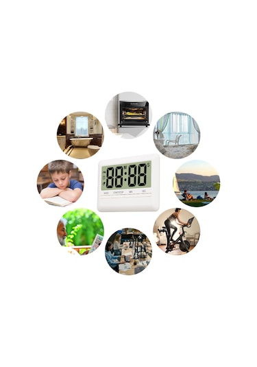 Aubyhe Beyaz Dijital Alarm Saat - Zaman Gösterimi, Alarm Ve Geri Sayım Fonksiyonları İle 3'ü 1 Arada