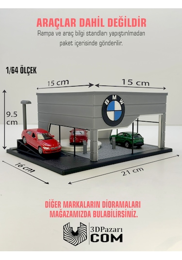 3d Baskı 1/64 Ölçekli Bmw Showroom Tasarımlı Diorama Araç Sergileme Garajı