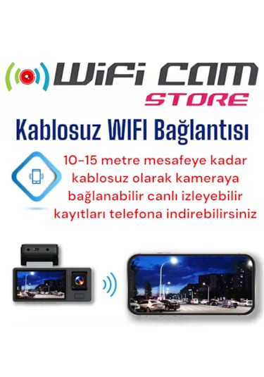 3 Kameralı Wifili Ekranlı Araç Kamerası